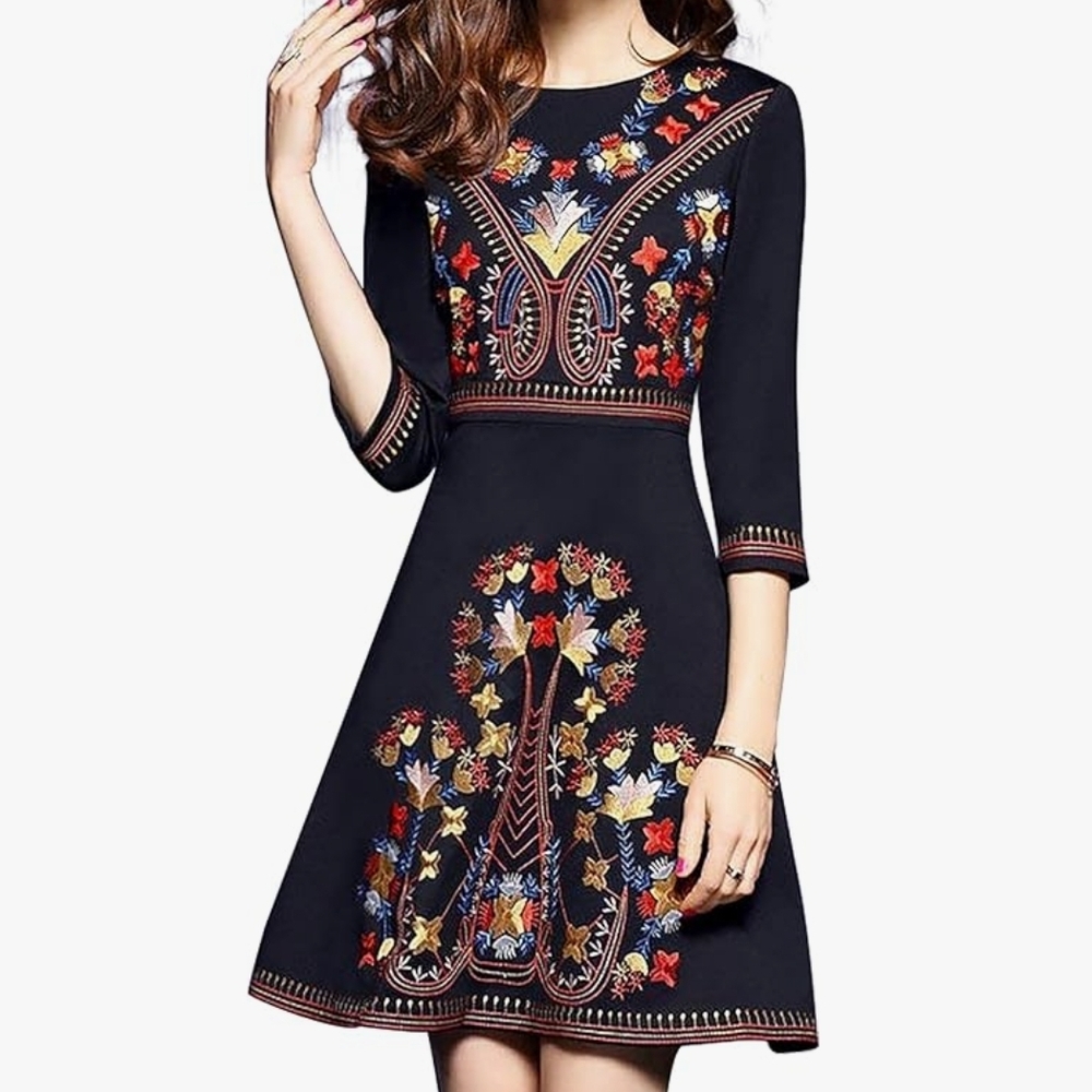 Black Floral Embroidered Dress from Lai Meng Five Cats